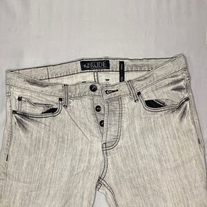 Y2k XXX Rude Skinny Mens Acid Wash Button Fly Jeans Grunge Skater Size 32X32